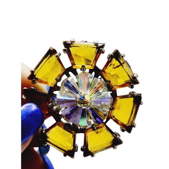 Estate Early Spectacular Faceted Glass & Crystal Pin Wheel Brooch (A1561) - Picture 3 of 6